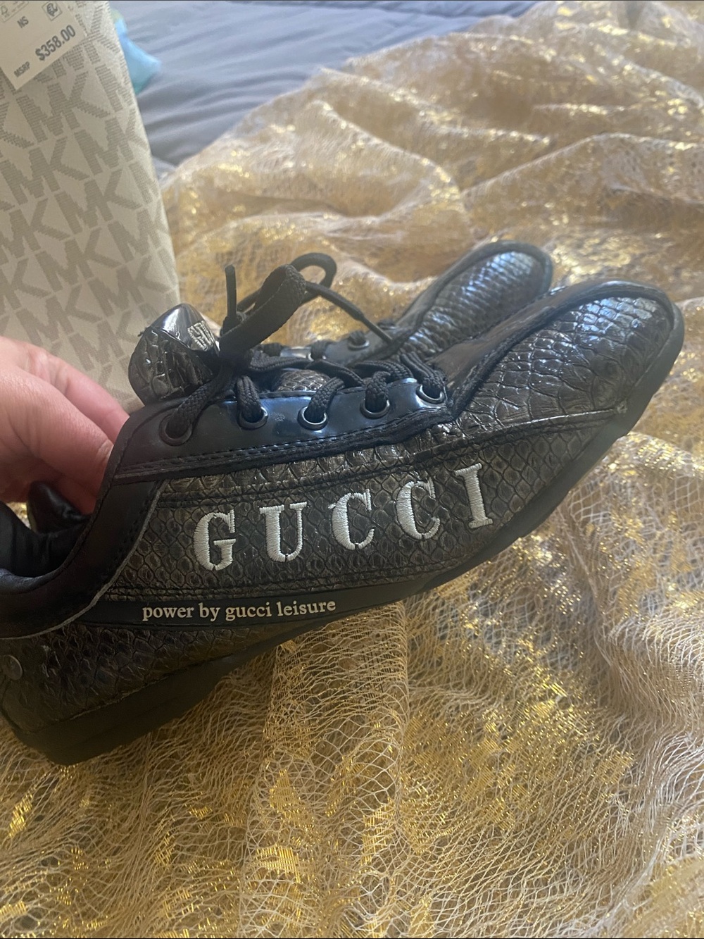 Kids Black Textured Logo Lace-Up Sneakers